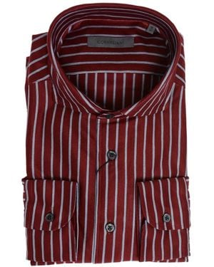 Corneliani Striped French-Collar Shirt - Red