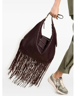 Jimmy Choo Borsa A Spalla Bar Media Con Frange - Marrone