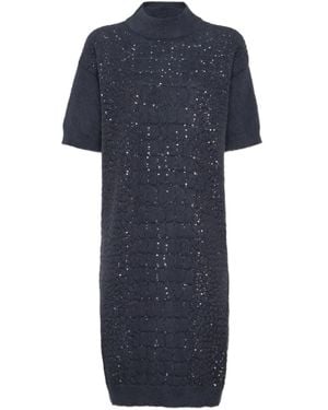 Brunello Cucinelli Paillettenkleid mit Kroko-Motiv - Blau