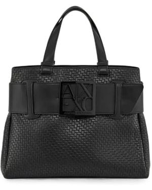 ARMANI EXCHANGE Logo-Plaque Tote Bag - Black
