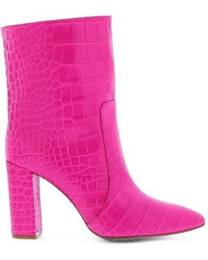Toral Shoes Siberia Croc-Effect Leather Ankle Boots - Pink