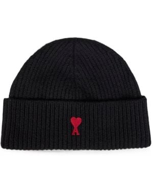 Ami Paris Beanie Aus Wolle Mit Ami De Coeur - Schwarz