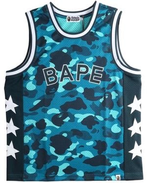A Bathing Ape Camo-Print Star-Patch T-Shirt - Blue
