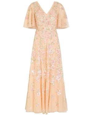 Needle & Thread Vestido Largo Peony Bouquet Con Lentejuelas - Blanco