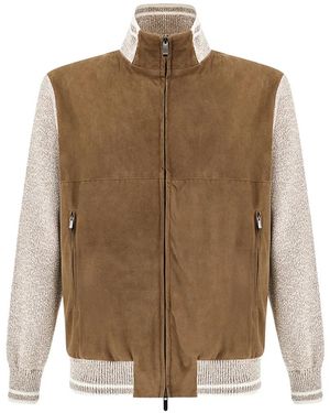 Paul & Shark Aqualeather-Panel Bomber Jacket - Natural