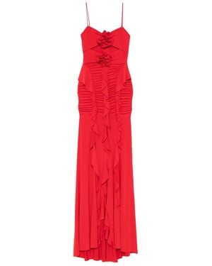 Nissa Floral-Appliqué Ruffled Maxi Dress - Red