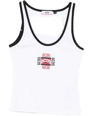 Gcds Logo-Print Contrast-Trim Tank Top - White