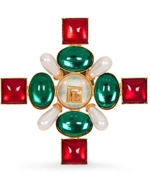 Balmain Baroque Bead And Crystal Brooch - Red