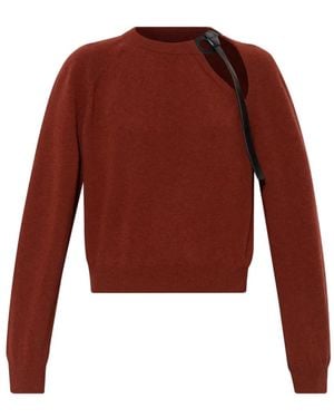 Ferragamo Leather-Appliqué Cut-Out Sweater - Red