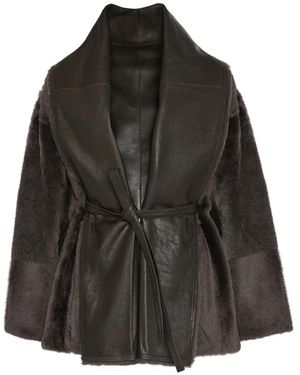 Yves Salomon Leather-Trimmed Shearling Jacket - Black
