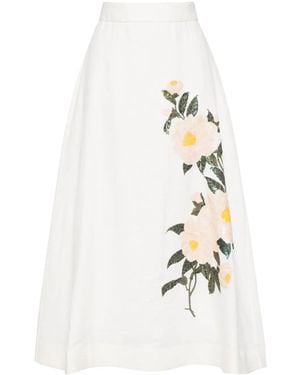 Zimmermann Linen Midi Skirt - White