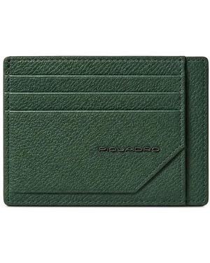 Piquadro Logo-Plaque Pebbled Card Holder - Green