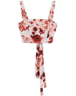 ACTUALEE Rose-Print Sleeveless Top - Red