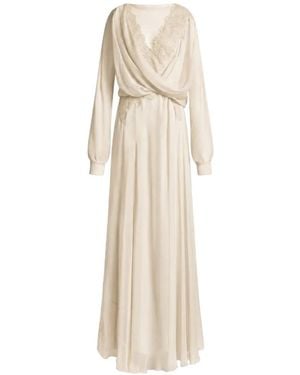 Alberta Ferretti Lace-Trimmed Draped Gown - Natural