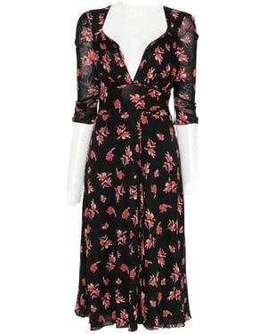 Diane von Furstenberg Carmen Floral-Print Ruched-Sleeve Midi Dress - White