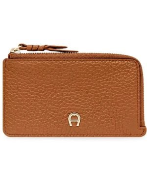 Aigner Carré Soft Logo-Plaque Card Case - Brown