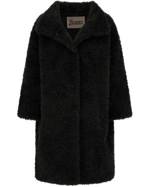 Herno Mantel Aus Faux Fur Mit Reverskragen - Schwarz