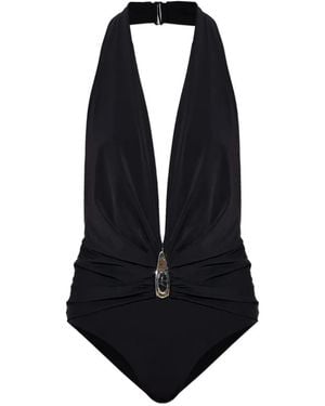 Christopher Esber Stone-Embellished Ruched Swimsuit - Blue