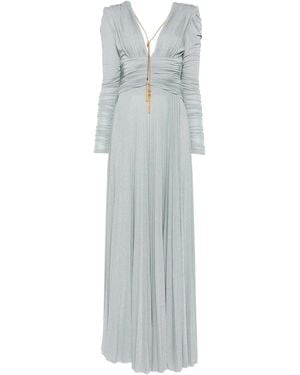 Elisabetta Franchi Pleated V-Neck Dress - Grey