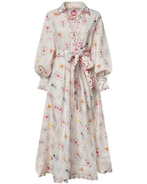 Celiab Apus Embroidered Scalloped-Trim Maxi Dress - White