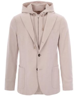 Eleventy Hooded Single-Breasted Layered Jacket - Pink