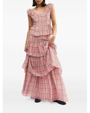 Aston Studio Romane Tiered Plaid Maxi Skirt - Pink