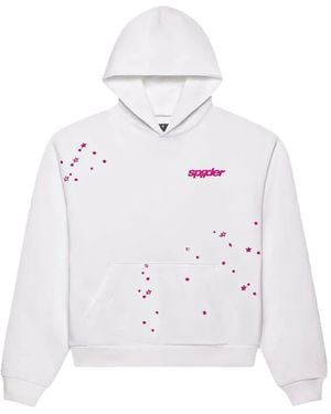 Sp5der Fractured Logo Star-Pattern Hoodie - White