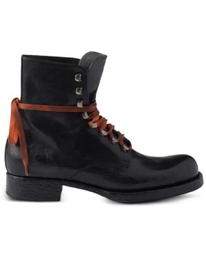 Prada Leather Laced Booties - Black