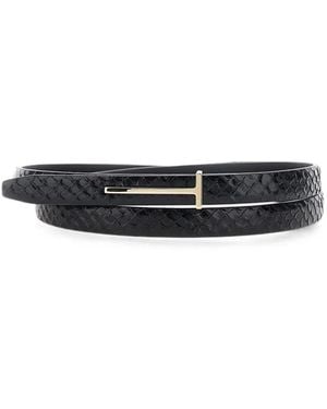 Tom Ford T-Logo Snakeskin-Effect Belt - White