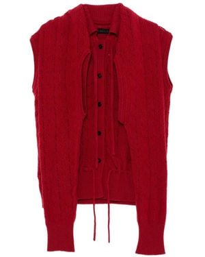 ALAINPAUL Pointelle-Knit Trompe-L'Oeil Cardigan - Red
