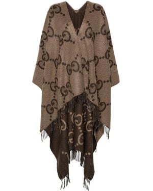 Gucci Jumbo Kasjmier Cape Met Gg-Jacquard - Bruin