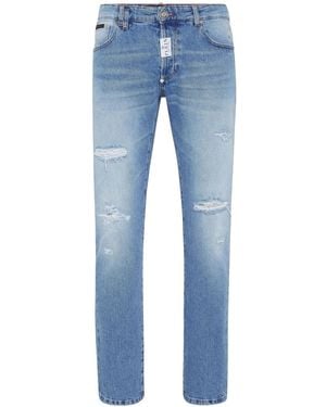 Philipp Plein Distressed-Effect Straight-Leg Jeans - Blue