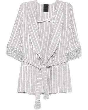 Marc Ellis Striped Fringe-Trimmed Jacket - White