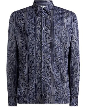 Etro Button-Down Jacquard Shirt With Leafy Paisley Motif - Blue