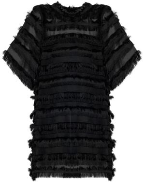 Munthe Lipona Fringe-Embellished Sheer Mini Dress - Black