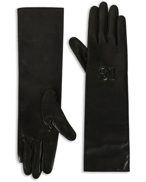 Dolce & Gabbana Embossed-Logo Leather Gloves - Black