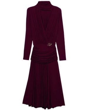 Blumarine Draped Stole-Detail Midi Dress - Purple