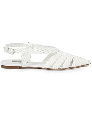 Casadei Avenida Woven Slingback Flat Pumps - White