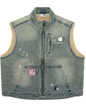 Aape By A Bathing Ape Paint-Splatter Denim Gilet - Gray
