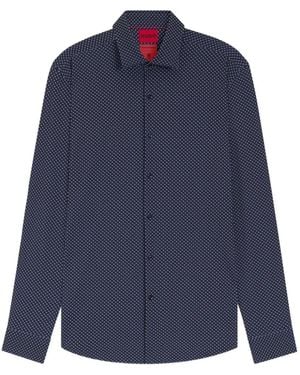 HUGO Kenno Geometric-Print Long-Sleeved Shirt - Blue