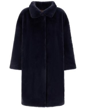 Herno Faux-Fur High-Collar Coat - Blue