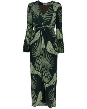 ANDRES OTALORA Nia Serena Twist-Detail Leaf-Print Midi Dress - Green