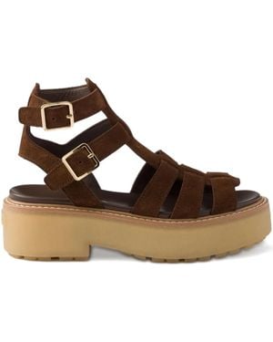 Prada Sandales Plateforme 50 Mm À Boucle - Marron