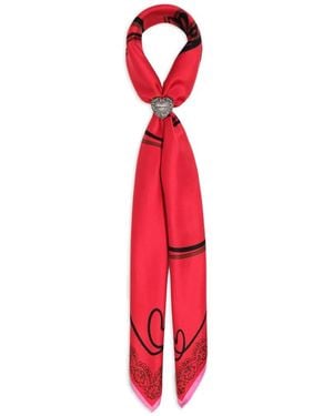 Bimba Y Lola Heart-Print Scarf With Charm - Red
