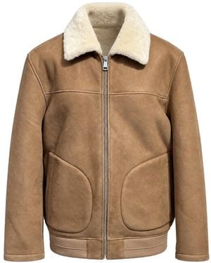 Poche Paris Shearling-Collar Zip-Up Jacket - Brown