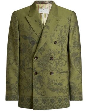 Etro Double-Breasted Jacquard Blazer - Green