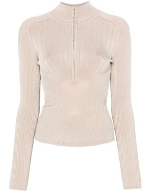 Mugler Maglione A Coste Con Zip - Neutro