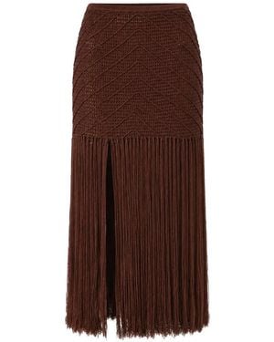 Devon Windsor Crochet-Knit Fringed Maxi Skirt - Brown