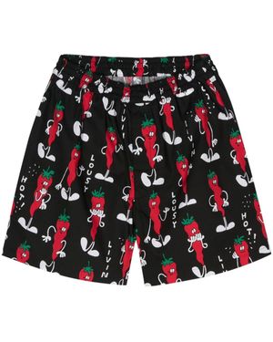 Junya Watanabe Graphic-Print Cotton Shorts - Red