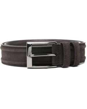 Canali Square-Buckle Leather Belt - White